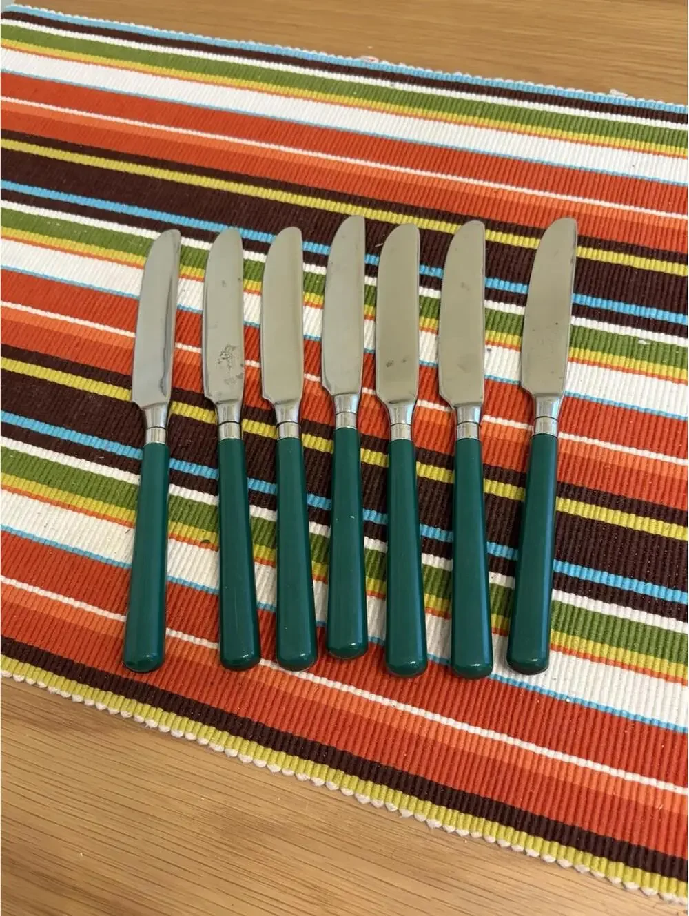 VTG Stanley Roberts Stainless Green Plastic Knives MCM Lot Of 7 China